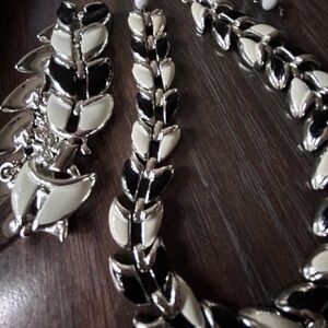 Coro vintage black & white silver choker necklace matching bracelet